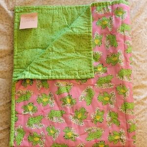 Green and Pink Frog Patterned Quilt- Handmade